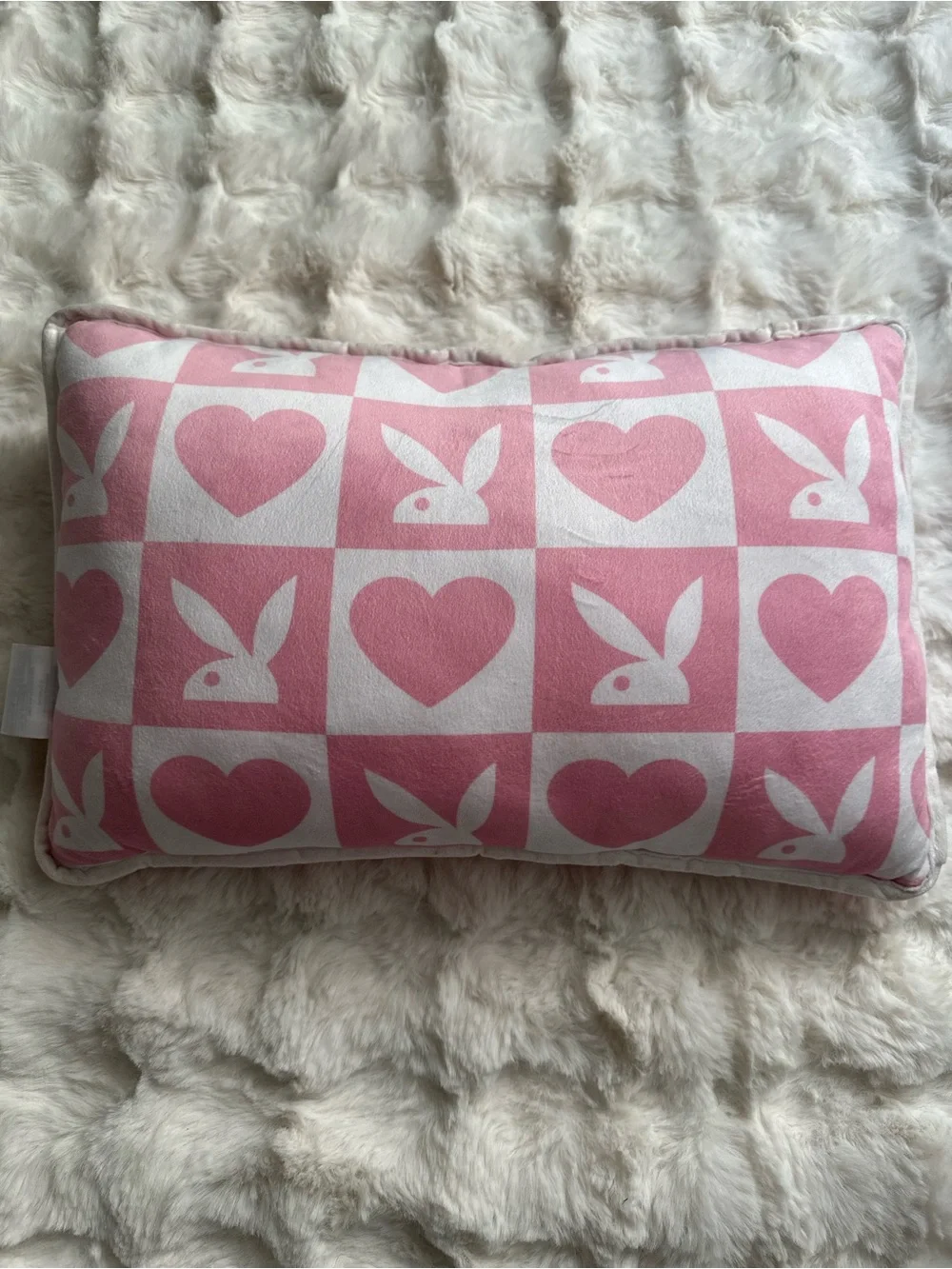 Reversible PLAYBOY Pink Bunny Logo Pillow -Soft Fur Cushion- Women’s Essentials